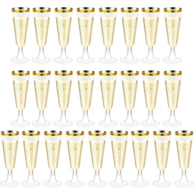 Imagen de Sitayakuma Copas de Champán Plástico, 25 Pcs Vasos Plastico Duro Reutilizable, Flautas Cava para Fiestas, Bodas, Cumpleaños y Navidad 150ml