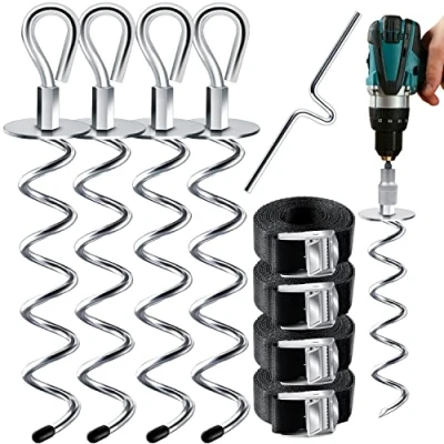 Imagen de KESSER® Juego de 4 Anclajes para Suelo, 9 Piezas, fijación trampolín, Columpio, cenador, Carpa Fiesta, cobertizo jardín, Tienda campaña, Acero Inoxidable 1 cm