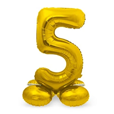 Imagen de Folat 64705 Globo de Aluminio con Base Número Figura 5 color dorado 86 cm decoración globos helio para cumpleaños, aniversario