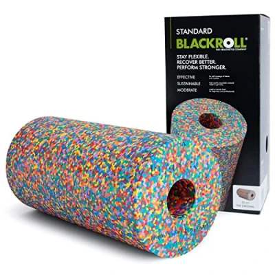 Imagen de BLACKROLL® rodillo de masaje estándar para fascia (30 x 15 cm), fitness automasaje espalda y piernas, dureza media, fabricado en Alemania, Rainbow