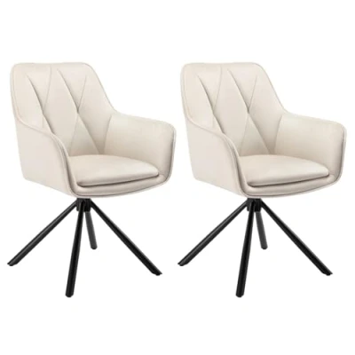 Imagen de Lestarain 2X Sillas de Comedor Giratorias, Cocina con Respaldo y Brazos, Tapizadas en Terciopelo Asiento Suave, Nordicas para Dormitorio, Comedor, Beige, LCNI125002 2