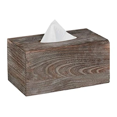 Imagen de Relaxdays Caja de pañuelos, Portapañuelos con Suelo Deslizante, Dispensador toallitas, Marrón, 5 cm, Madera, 13x26,5x14