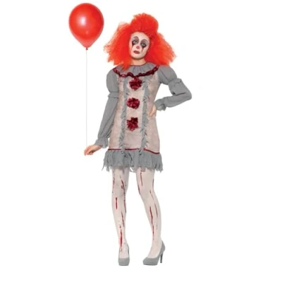 Imagen de Smiffys Disfraz payasa vintage, Gris &amp; Rojo, con vestido cuello volante fruncido