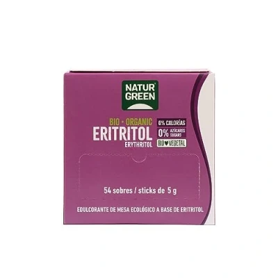 Imagen de NaturGreen Eritritol Sticks BIO, Edulcorante Natural, Sobres, Orgánico, Ecológico, Sustutivo del Azúcar, 0% Calorías, Vegano, Keto, Bajo Índice Glucémico 54x5g