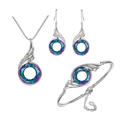 Imagen de KBRPEY Conjuntos de Joyas para Mujer Fénix Cristal Juego Conjunto Collar y Pulsera Pendientes Phoenix Nirvana Colgante Colorido Crystal Firebird Regalos Mujer(Morado)