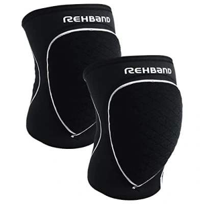 Imagen de Rehband rodilleras para voleibol, balonmano y deportes de interior, neopreno cómodas ajustadas, mujeres hombres, Color:Negro 1 Par, Talla:M