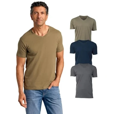 Imagen de True Classic Camiseta de Manga Corta con Cuello Pico para Hombre, Pack 3 Carbón, Verde Militar, Azul Marino, XL