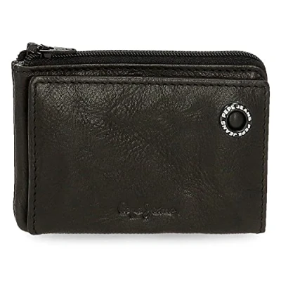 Imagen de Pepe Jeans Badge Monedero con Tarjetero, para Hombre, Protección RFID, Negro 11x7x1,5 cms Piel