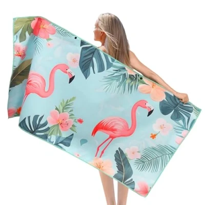 Imagen de Pameil toalla de playa XXL microfibra 90 x 180 cm, compacta y resistente a la arena, ligera secado rápido, viaje para playa, gimnasio, viajes, sauna