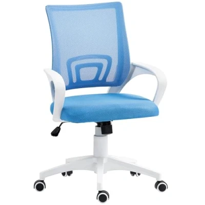 Imagen de HOMCOM Silla de Oficina Malla Escritorio Giratoria con Altura Ajustable Función Basculante Soporte Lumbar y Reposabrazos para Estudio Carga 120 kg Azul Claro