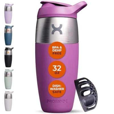 Imagen de Promixx Pursuit botella mezcladora de 950 ml, proteínas acero inoxidable una sola pared, batidos súper suaves, color berenjena