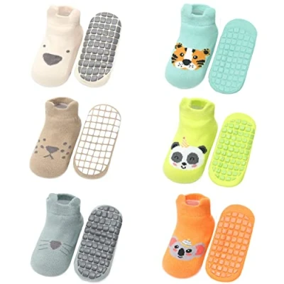 Imagen de FedMois Calcetines Antideslizantes de Algodón para Bebé Niño Niña Pack 6, Animales, 1 3 Años