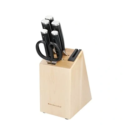 Imagen de KitchenAid Classic Juego de Cuchillos 6 Piezas con Bloque, Afilados Cocina Acero Japonés Alto Contenido en Carbono y Soporte Abedul