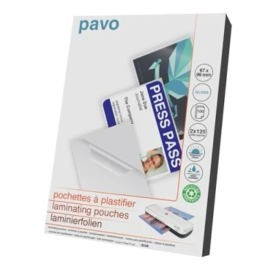 Imagen de Pavo Pack de 100 fundas para plastificar Tamaño: 67 x 99 mm 2x125 mic brillo