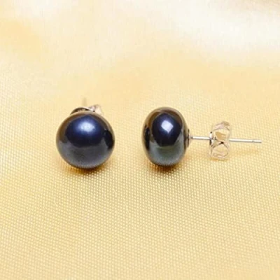 Imagen de LOKILOKI Pendientes De Perla Agua Dulce Naturales Negros Vintage Plata Ley 925 Auténtica para Mujer Joyería Moda