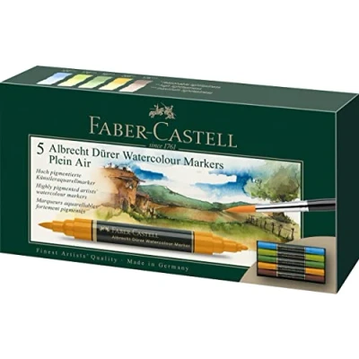 Imagen de Faber Castell 160309 Albrecht Durero Rotulador para acuarela (punta doble, aplicación de color plana y precisa, estuche 5 unidades), colores naturales