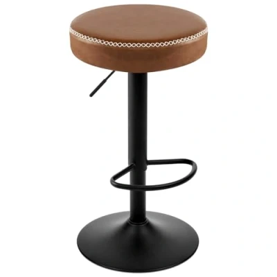 Imagen de EUGAD Taburete Cocina Alto, Giratorio con Resposapies, Bar Altura Ajustable, Comedor Asiento Tapizado en Cuero Vintage, Base Antideslizante, Marrón, 1085BY 1