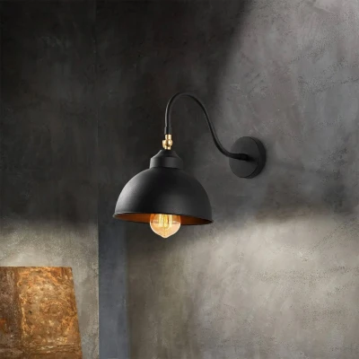 Imagen de Aplique con cúpula de cuello cisne Bacchio 21 x 32 28 cm Hierro negro Menzzo