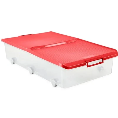 Imagen de TATAY Caja Almacenaje Bajocama con Tapa de Doble Apertura, 63L Capacidad, Asas y Ruedas, 100% Materiales reciclados, Libre BPA, Rojo. Medidas 45 x 78 18 cm