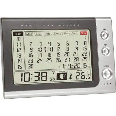 Imagen de TFA Despertador inalámbrico mensual, 60.2529.54, indicador de Temperatura Interior/Fase Lunar, función, Calendario, Reloj Mesa, Moderno, práctico, Gris, L 176 x B 50 H 120 mm