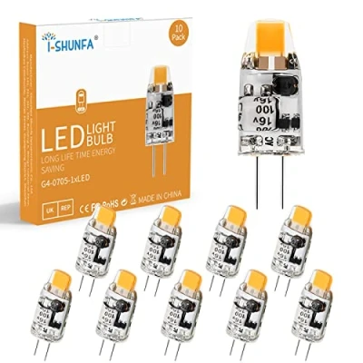 Imagen de I SHUNFA bombillas LED G4,AC/DC 12V,100LM,Bombilla blanca cálida de 1W,3000K Sin parpadeo,Sustituye a las halógenas 10W,Ángulo iluminación 360,No regulable,Paquete 10