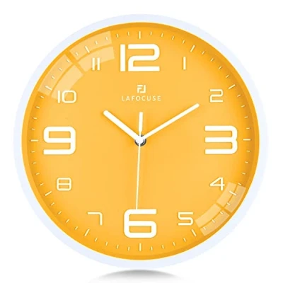 Imagen de Lafocuse Reloj de Pared Amarillo Limón Niño Silencioso, Números 3D Grandes Moderno, sin Tic TAC Decorativos Cocina Dormitorio Salon 30 cm