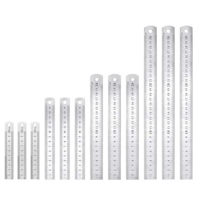 Imagen de 12 reglas de metal 10 cm, 15 20 30 acero inoxidable, regla con borde escala doble cara, herramienta medición para ingeniería, enseñanza, offi
