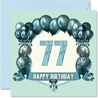 Imagen de Divertidas tarjetas de cumpleaños 77 para hombres, globos cumpleaños, tarjeta feliz papá, tío, abuelo, tía, bisabuelo, abuela, mamá, niñera, felicitación,