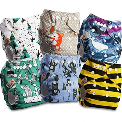 Imagen de Littles and Bloomz pañal reutilizable con bolsillo para bebé, de tela tamaño estándar, 6 pañales, FLP2 0605