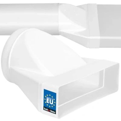 Imagen de KOTARBAU® conector de tubo rectangular 60 x 200 mm para redondo 125 mm, adaptador plástico, conducto escape, reductor sistemas ventilación, canal plano blanco a