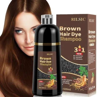 Imagen de 500ML Hair Dye Shampoo 3 en 1, Champú para tinte de Pelo, Champu Canas, Color el Cabello Instantáneo, pelo minutos (Marrón)