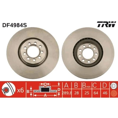 Imagen de TRW DF4984S Disco de freno 290 28 9 95 ventilado barnizado IVECO: DAILY 6 , Pritsche/Fahrgestell, 3 Kasten/Kombi