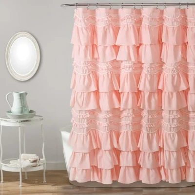 Imagen de Lush Decor Shower Curtain, 72&quot; x 72&quot;, White Kemmy Cortina de Ducha, 183 cm, Color Blanco, 72 Inches