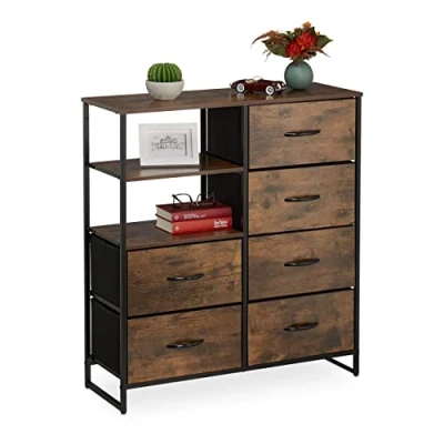 Imagen de Relaxdays Kommode 6 Schubladen Cómoda con 3 Baldas y Cajones, Libros Decoración, Cajonera Estilo Industrial, 92x84x32 cm, Marrón Negro, Hierro, 92 x 84 32 cm Aprox