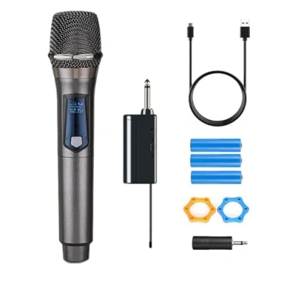 Imagen de micrófono inalámbrico huacam, recargable, dinámico doble portátil para cantar karaoke (03)