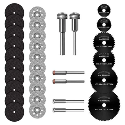 Imagen de Discos de Corte para Dremel, Mini Disco Diamante &amp; Hoja Sierra Circular HSS Resina (3mm Mandril) Accesorios Dremel Cortar Madera Piedra Metal