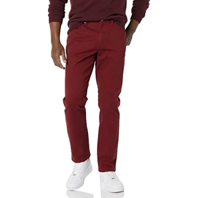 Imagen de Amazon Essentials Pantalón de Sarga Elástico con 5 Bolsillos y Ajuste Deportivo (Disponible en Talla Grandes Largos Especiales) Hombre, Burdeos, 38W / 32L