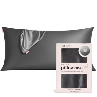 Imagen de Kitsch Funda de Almohada refrescante 100% satén con Cremallera, más Suave Que la Seda, Ideal para el Cabello y Piel (King, 1 Paquete, carbón)
