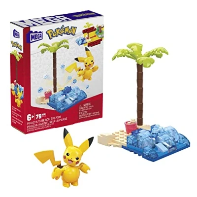 Imagen de MEGA Construx Pokemon Pikachu Explosión en la playa Constructor de aventuras Set pequeño bloques construcción con personaje, 79 81 piezas, juguete +6 años (Mattel HDL76)