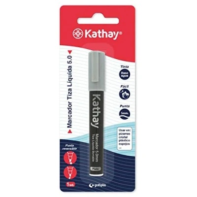 Imagen de Kathay 86212675. Marcador Tiza Líquida, Borrable, Plata, Punta 5mm, Tinta Base Agua, Reversible, Perfecto para Pizarras, Cristal, Plásticos o Espejos