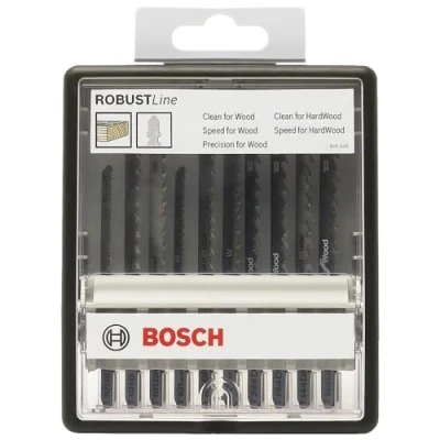 Imagen de Bosch Professional 2 607 010 540 Juego de 10 hojas sierra calar Robust Line Wood Expert, vástago en T (pack 1; 1), Silver/Black