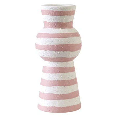 Imagen de Elements Jarrón de cerámica Texturizado Rayas Blancas y Rosas 3.54 x 7.87 Pulgadas