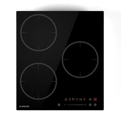 Imagen de Klarstein Placa Inducción Delicatessa 3 Zonas, 6600W con Potenciadores, Control Táctil Deslizante, Temporizador &amp; Bloqueo para Niños, Vitrocerámica Negra, Diseño Compacto 45cm