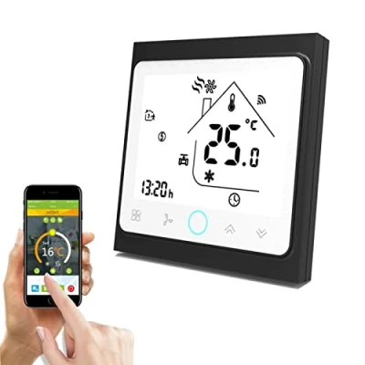 Imagen de Qiumi Termostato WiFi, Controlador de Temperatura, Aire Acondicionado Inteligente, Temperatura programable, con Pantalla LCD 2 Tubos, Funciona Alexa Página Principal Google