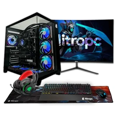 Imagen de NitroPC Pack Diamond Plus PC Gaming Completo (AMD Ryzen 5 7600X 8/12 5.3GHz, RTX 4060 Ti 8GB, RAM 32GB, M2 2TB, Windows 11, RGB WiFi, Monitor Curvo 27&quot;, Teclado, ratón, Cascos) sobremesa