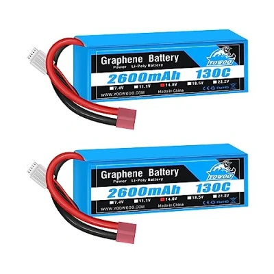 Imagen de Yowoo 2 Pack baterías LiPo 14.8V 2600mAh 130C 4S Batería de grafeno con Deans T Plug para RC Evader Bx Coche Camión Truggy Avión Helicóptero Quadcopter UAV Drone FPV Vehículo Carreras Barco