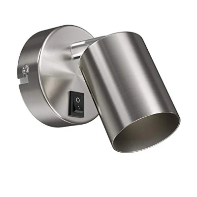 Imagen de ledscom.de Aplique WAIKA, interruptor, acero inoxidable mate, redondo, 1x GU10 máx. 60W, aplique, lámpara de pared, foco luz lectura, mesilla noche,