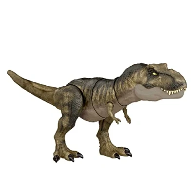 Imagen de Mattel Jurassic World T Rex golpea y devora Dinosaurio articulado, figura de juguete para niños (HDY56)