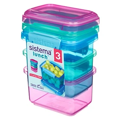 Imagen de Sistema Lunch recipientes para guardar alimentos 400 ml Tarrinas pequeñas aperitivos Plástico sin BPA Colores variados 3 unidades