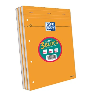 Imagen de Oxford Scolaire 100107099 Bloc de notas (3 unidades, 160 páginas, 80 g, 210 x 315 mm, perforado), color naranja
